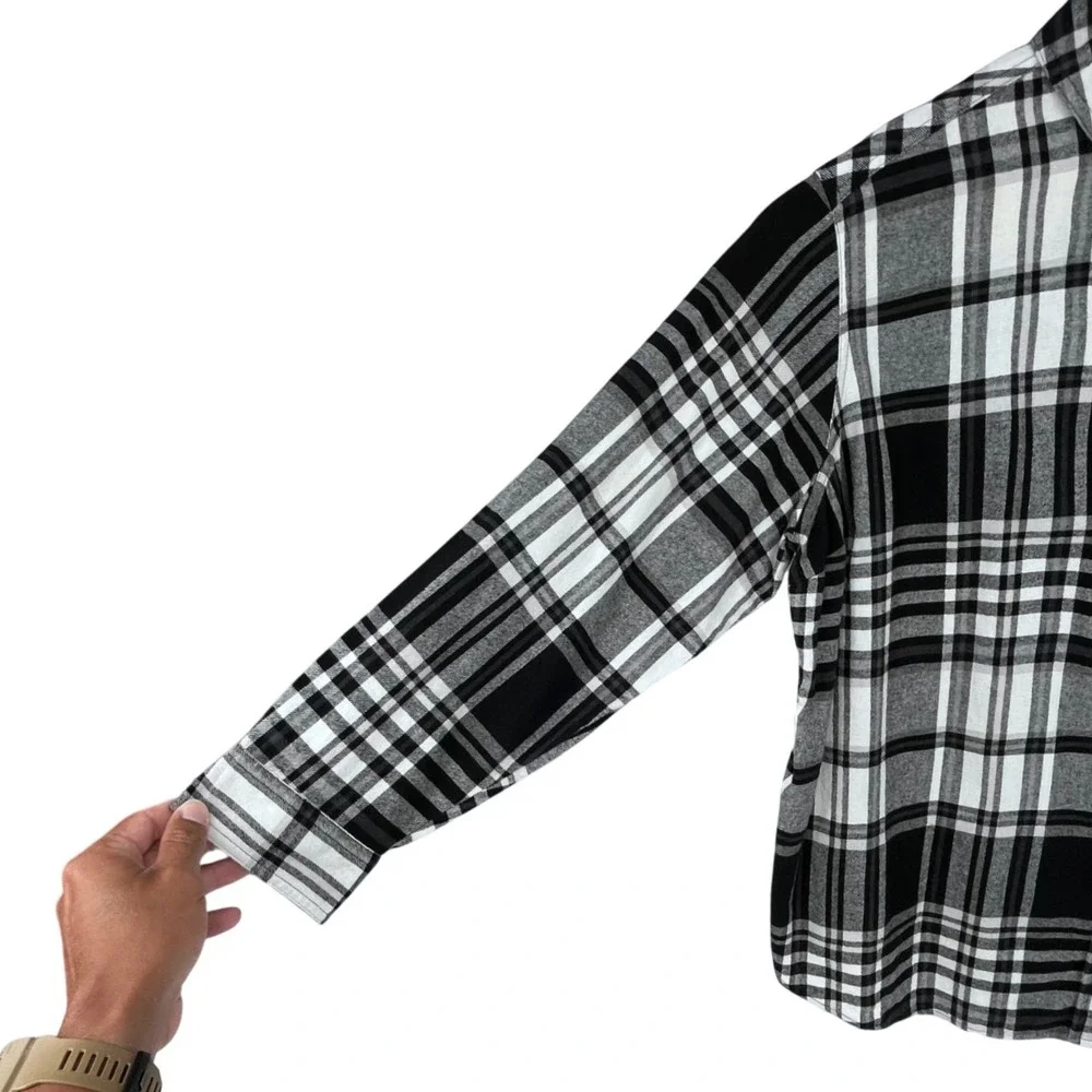 Sonoma Black White Plaid Flannel Shirt Womens 2X Fall Casual Classic Cabincore - Picture 4 of 11
